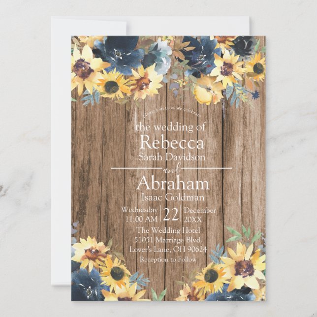 Rustic Sunflower Sunflowers Wood Country Wedding  Invitation (Front)