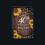 Rustic Sunflower Surprise 40th Birthday Invitation<br><div class="desc">This design features pretty painted, watercolor sunflowers on a rustic wood background accented with string lights. Click the customise button for more flexibility in modifying the text or moving the graphics! Variations of this design as well as coordinating products are available in our shop, zazzle.com/store/doodlelulu. Contact us if you need...</div>