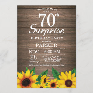 Rustic Sunflower Surprise 70th Birthday Invitation