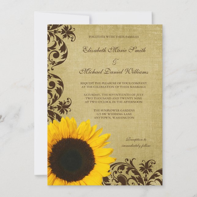 Rustic Sunflower Swirls Wedding Invitation (Front)