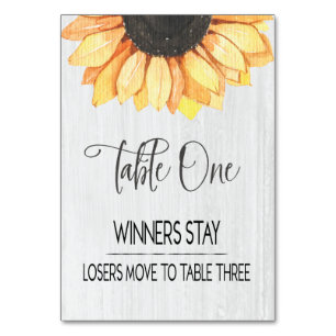 Rustic Sunflower Table One Bunco Table Number