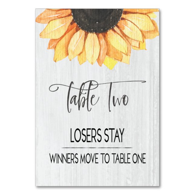 Rustic Sunflower Table Two Bunco Table Number (Front)