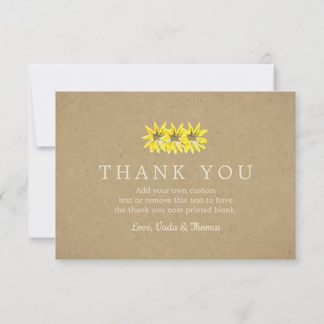 Rustic Sunflower Thank You Cards (Front)