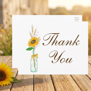 Rustic Sunflower Thank You Yellow Floral Wedding Postcard