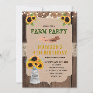Rustic sunflower theme party invitation