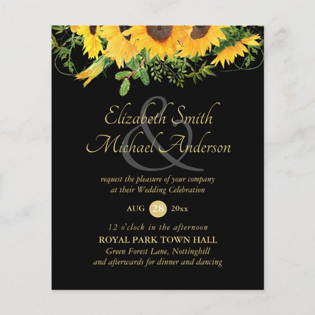Rustic Sunflower Themed Wedding Stationery Budget (Front)