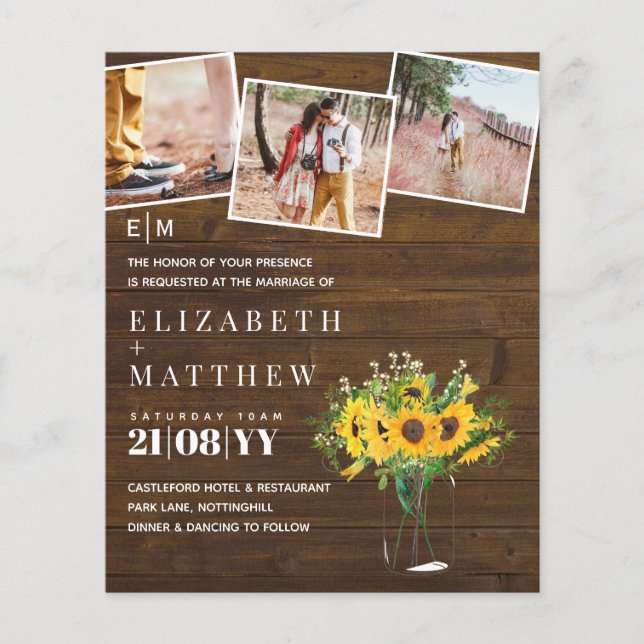 Rustic Sunflower Themed Wedding Stationery Budget (Front)