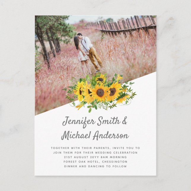 Rustic Sunflower Themed Wedding Stationery Budget Postcard (Front)