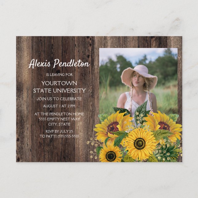 Rustic Sunflower Trunk Party Dorm Shower Invitation Postcard (Front)