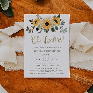 Rustic Sunflower   Twins Baby Shower Gold Script Invitation