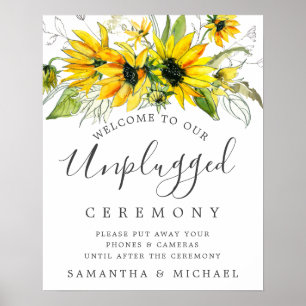 Rustic Sunflower Unplugged Wedding Ceremony Sign