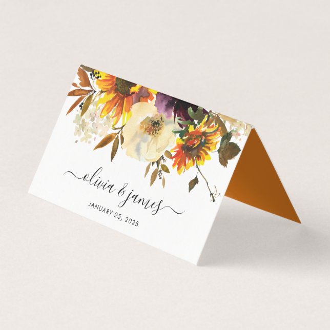 Rustic Sunflower Watercolor Fall Floral Wedding (Front)