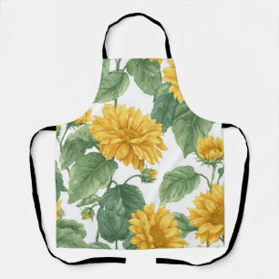 Rustic Sunflower Watercolor Floral Boho Farmhouse Apron