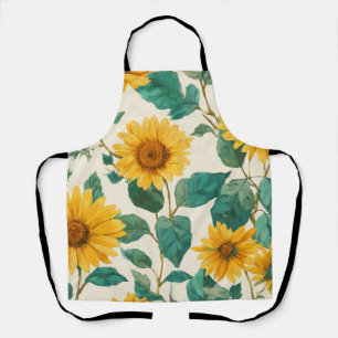 Rustic Sunflower Watercolor Floral Boho Farmhouse Apron