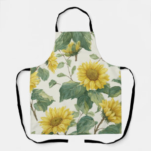 Rustic Sunflower Watercolor Floral Boho Farmhouse Apron