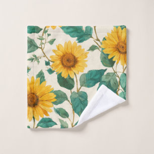 Rustic Sunflower Watercolor Floral Farmhouse Bath Towel Set