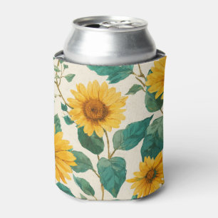 Rustic Sunflower Watercolor Floral Farmhouse Can Cooler