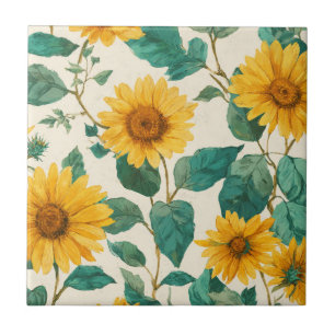 Rustic Sunflower Watercolor Floral Farmhouse Ceramic Tile