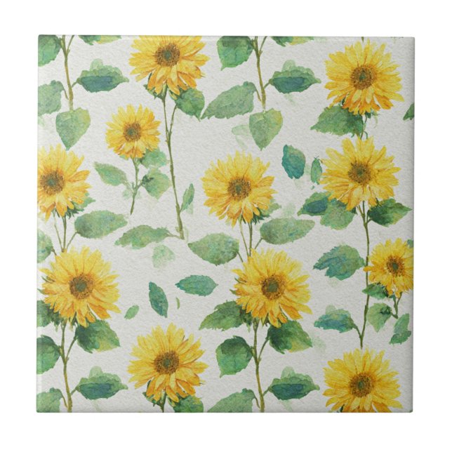 Rustic Sunflower Watercolor Floral Farmhouse Ceramic Tile (Front)
