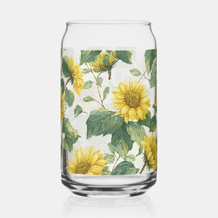Rustic Sunflower Watercolor Floral Farmhouse Drink Can Glass