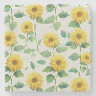 Rustic Sunflower Watercolor Floral Farmhouse Stone Coaster
