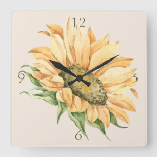 Rustic Sunflower Watercolor Square Wall Clock