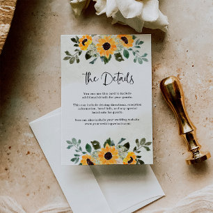 Rustic Sunflower   Watercolor Wedding Details Enclosure Card