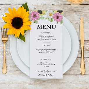 Rustic Sunflower Watercolor Wedding Menu Card