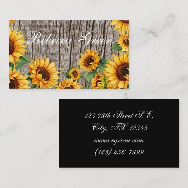 Rustic Sunflower & Weathered Gray Barnboard Business Card (Front/Back)