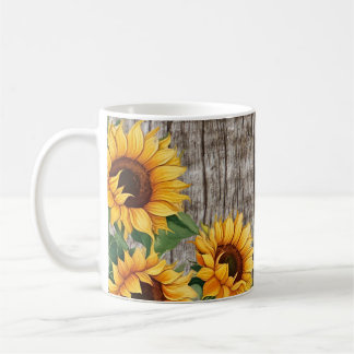 Rustic Sunflower & Weathered Gray Barnboard Coffee Mug