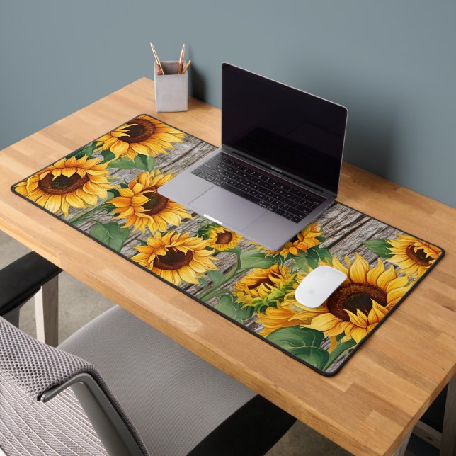 Rustic Sunflower & Weathered Gray Barnboard  Desk Mat (Office 2)