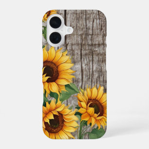 Rustic Sunflower & Weathered Grey Barnboard iPhone 16 Case