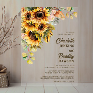 Rustic Sunflower Wedding Acrylic Invitations