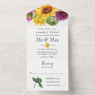 Rustic Sunflower Wedding All In One Invitation