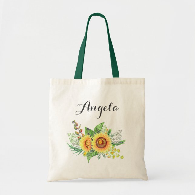 Rustic Sunflower Wedding Bridesmaid Personalized Tote Bag (Front)