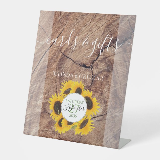 Rustic Sunflower Wedding Cards & Gifts Pedestal Sign (Front)