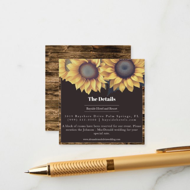 Rustic Sunflower Wedding Enclosure Card (Front/Back In Situ)