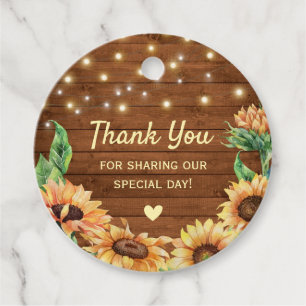 Rustic Sunflower Wedding Engagement Thank You Favour Tags