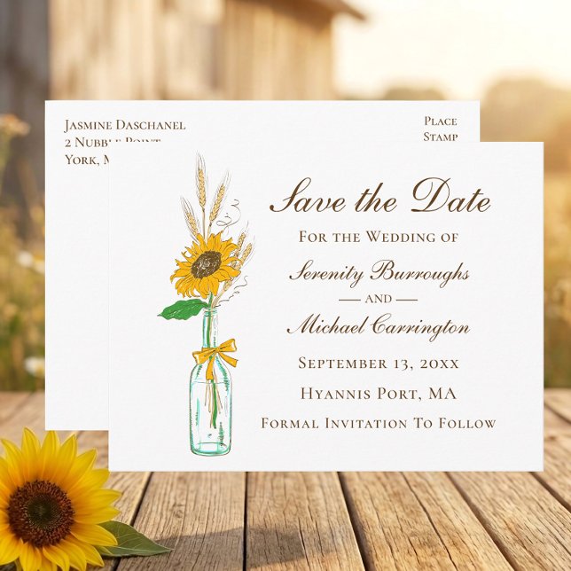 Rustic Sunflower Wedding Floral Save The Date   Postcard (Creator Uploaded)