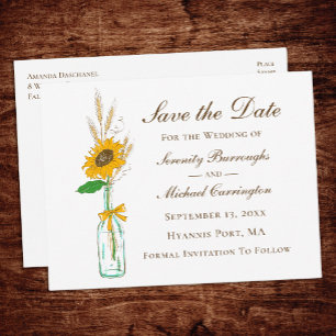 Rustic Sunflower Wedding Floral Save The Date Postcard