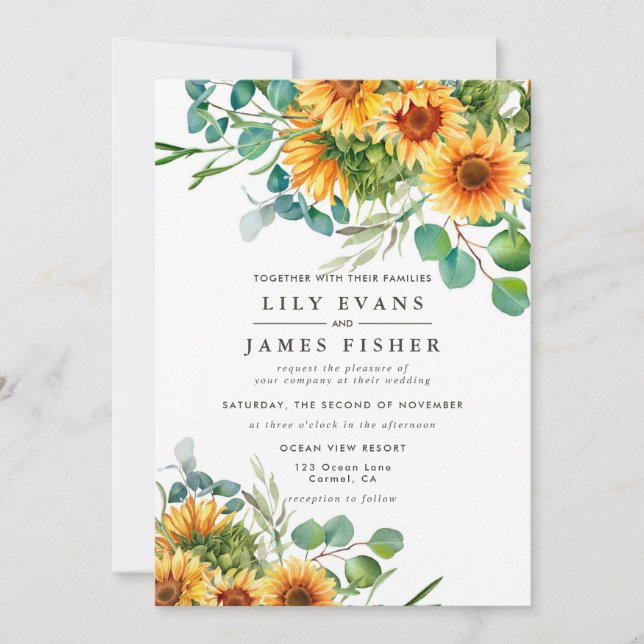 Rustic Sunflower Wedding Invitation Fall Colours (Front)