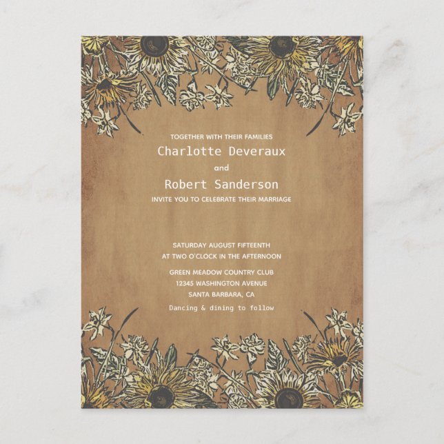 Rustic Sunflower Wedding Invitation with RSVP Postcard (Front)