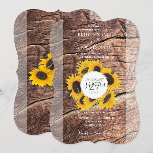 Rustic Sunflower Wedding Invitations (Front/Back)