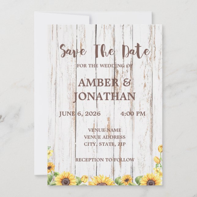 Rustic Sunflower Wedding Invitations  (Front)
