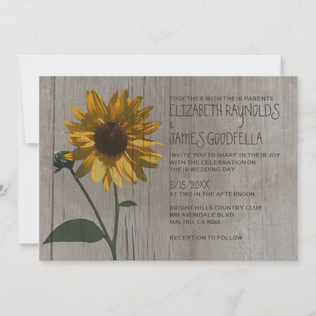 Rustic Sunflower Wedding Invitations (Front)