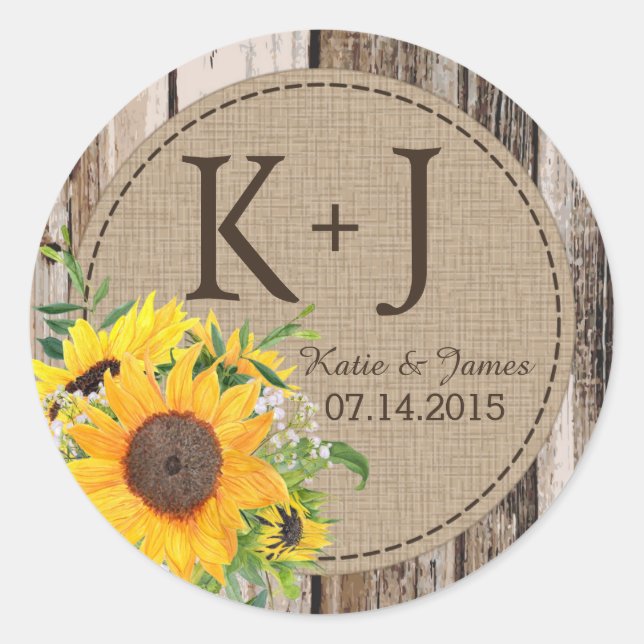 Rustic Sunflower Wedding Label (Front)