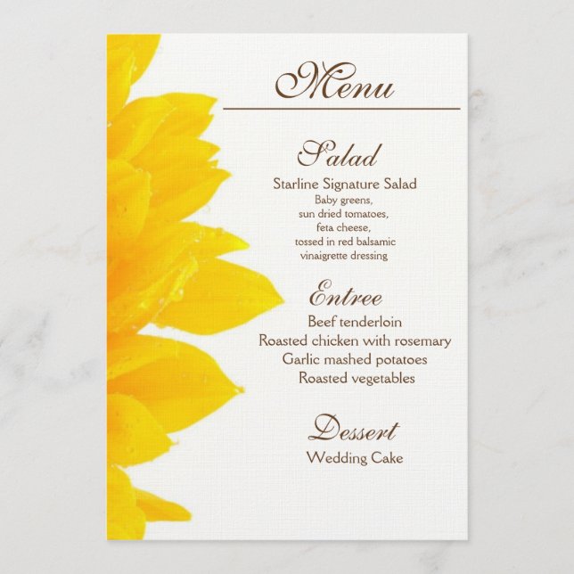 Rustic Sunflower Wedding Menu (Front)