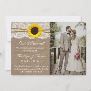 Rustic Sunflower Wedding Photo Marriage Announcement