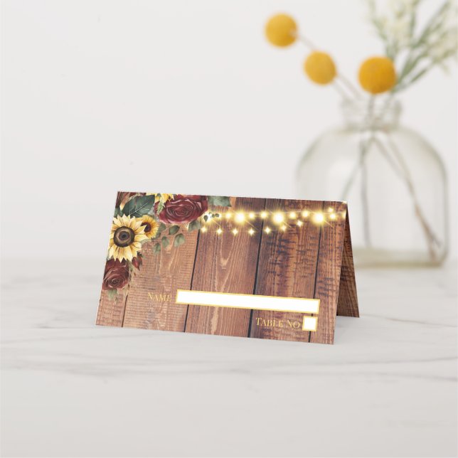 Rustic Sunflower Wedding Place Card (Front)