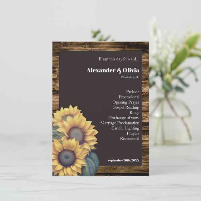 Rustic Sunflower Wedding Program (Standing Front)